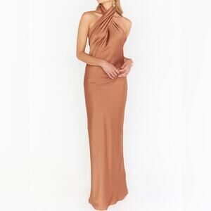 Show Me Your MuMu Jasmine Halter Maxi Dress Copper Luxe Satin Women’s Sz L